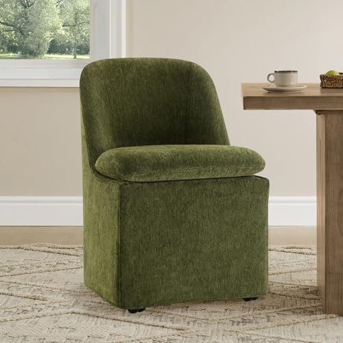 KISLOT Upholstered Dining Chairs with Casters, Washable Cover Modern Dining Room Chairs with Thick Cushion & Sturdy Metal Frame for Kitchen, Living Room, Dressing Room, Green Fabric, Set of 1 - color: Green, size: set of 1
