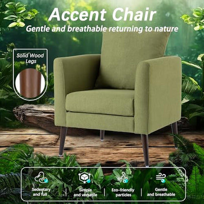 Barrel Accent Chair with Back Pillow, Large Upholstered Armchair with Solid Wood Legs Modern Reading Chairs for Living Room Bedroom - color: Barrel Olive Green, size: Set of 1