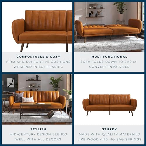 Novogratz Brittany Futon Sofa Bed and Couch Sleeper, Camel Faux Leather - color: Camel Faux Leather
