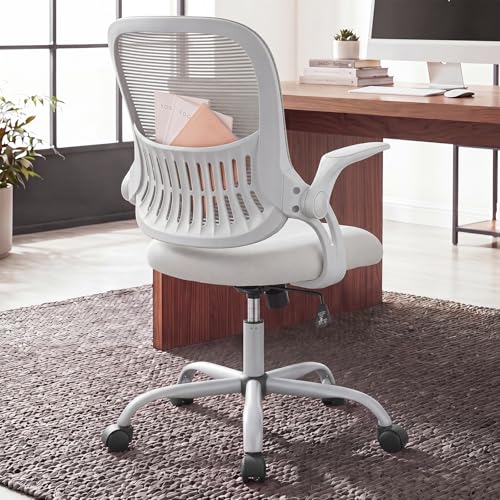 Home Office Desk Chair with Flip-up Armrest, Computer Chair | Lumbar Support, Height Adjustable, Mesh Mid-Back, Ergonomic Task Gaming Chair with 360° Swivel Wheels for Adults, Grey - color: Grey, size: 18.5D'' Flip-up Arm
