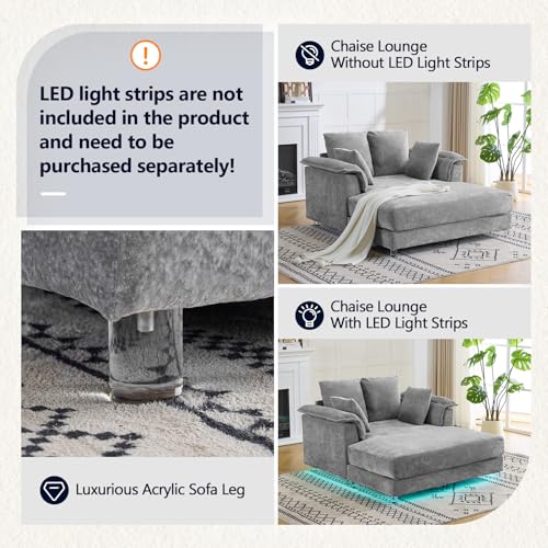 VINGLI Modern Floating Chaise Lounge Chair with Acrylic Legs, Upholstered Cushion Deep Seat Lounge Sofa with Iron-Wood KD Frame, Pillow Armrest, Accent Chair for Living Room, Play Room Apartment - color: Blue Grey, style: Modern
