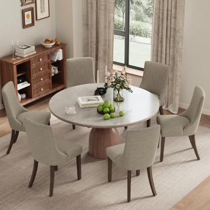 MALOL Wooden Dining Chairs Set of 6, Upholstered Kitchen & Dining Room Chairs with Solid Wood Legs Curved Backrest Farmhouse Accent Chair for Dining/Kitchen/Living Room, Camel - color: Camel, size: Set of 6