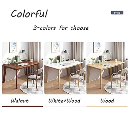 IOTXY Simple Wooden Writing Desk - Modern Minimalist Style PC Laptop Computer Workbench with Solid Wood Legs, 39" W Home Office Work Table for TV Stand Music Video Live Broadcast Workstation, Walnut | Nordic Minimalist Style, MDF Tabletop, Solid Wood Legs