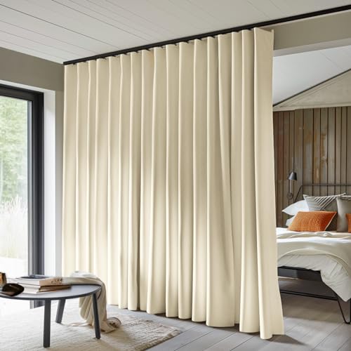 Room Divider Curtains Total Blackout Privacy Curtain Panel Room Thermal Insulated Noise Reduction Curtains for Bedroom Window Living Room Ceiling Track Curtain W 8.3 ft × H 9 ft Beige - color: Beige, size: 100"W x 108"L (Pack of 1)
