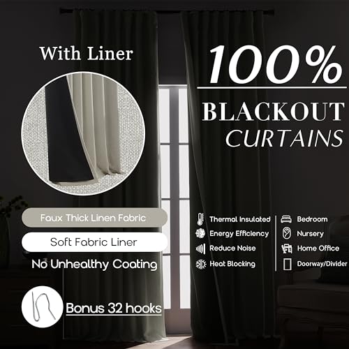 Greige Neutral Linen Blackout Curtains - Thermal Insulated Thick Lined Drapes 84 Inch Length 2 Panels Set - color: Greige/Warm Grey, size: 50"W x 84"L (Pack of 2)