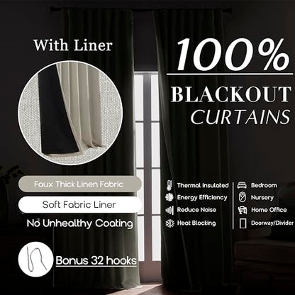 Greige Neutral Linen Blackout Curtains - Thermal Insulated Thick Lined Drapes 84 Inch Length 2 Panels Set - color: Greige/Warm Grey, size: 50"W x 84"L (Pack of 2)