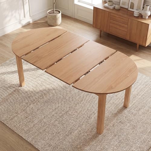 HNY Extendable Dining Table Round to Oval for 4-8, 42"-77" Oak Veneer Kitchen Table with Sturdy Legs, Modern Farmhouse Expandable Dining Room Table for Family Gatherings & Small Apartments, Natural - color: Natural
