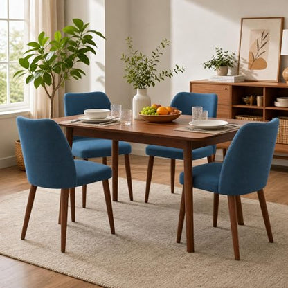 GarveeHome Wooden Dining Chairs Set of 4, Dining Room Chairs with Wood Legs | Upholstered Armless Kitchen Chairs with Back Thick Cushions for Kitchen/Living Room/Restaurant, Tool-Free Assembly, No Wobble - color: Navy Blue