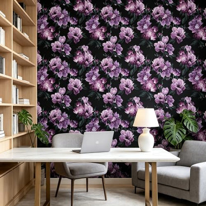 Purple Flowers Peel and Stick self Adhesive Wallpaper Floral - 96''x32'' - color: X12, size: 32" x 96"