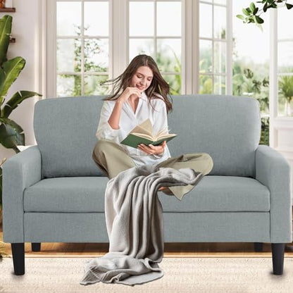Loveseat Sofa 53" Small Spaces Sofa Couch for Offices,Dorm Room,Bedroom 2 Seater Linen Gray Small Couch, Comfy Love Seat, All-Wood Couches with High Legs, Grey - color: Grey