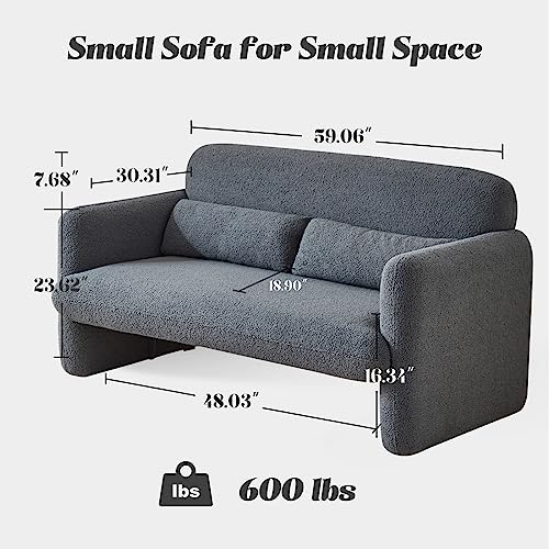 Loveseat Sofa, 59" W 2-Seater Lamb Fabric Couch, Solid and Easy to Install, Modern Upholstered Couch for Bedroom, Apartment, Living Room - color: Dark Gray, size: 30.31"D x 59.06"W x 31.5"H