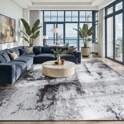 Toneed Abstract Area Rug 6x9 Modern Washable Rug Soft Non Slip Rug Low Pile for Bedroom Living Room Dining Room Slate Grey - color: Slate Grey, size: 6' x 9' (Rectangular)