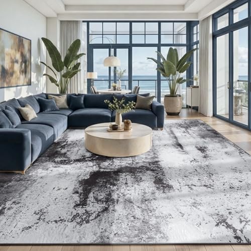 Toneed Abstract Area Rug 7x9 Modern Washable Rug Soft Non Slip Rug Low Pile for Bedroom Living Room Dining Room Slate Grey - color: Slate Grey, size: 7' x 9' (Rectangular)