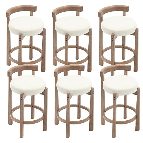 HEAH-YO Mid Century Modern Bar Stools Set of 6, 26.5" Counter Stools with Back, Linen Upholstered Barstools with Solid Wood Legs Bar Chairs for Kitchen Island Dining Room, Beige - color: 26.5" Beige Linen, size: Counter Height - Set of 6