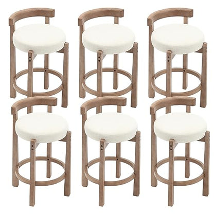 HEAH-YO Mid Century Modern Bar Stools Set of 6, 26.5" Counter Stools with Back, Linen Upholstered Barstools with Solid Wood Legs Bar Chairs for Kitchen Island Dining Room, Beige - color: 26.5" Beige Linen, size: Counter Height - Set of 6