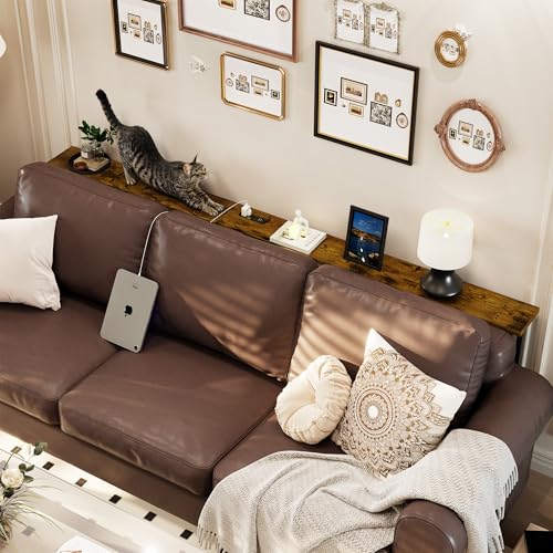 GRLEAF 78 Inch Narrow Sofa Table with Power Outlet, Extra Long Console Table Behind Couch Table with Charging Station, Skinny Entryway Table Thin Table for Living Room, Narrow Spaces (Rustic Brown) - color: Rustic Brown, size: 78IN