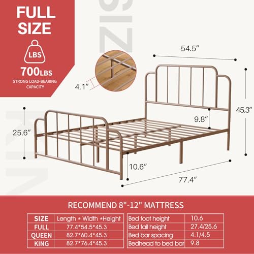 PINJU Metal Platform Bed Frame with Headboard and Footboard, Classic Style, Sturdy Metal Slats, No Box Spring Needed, Easy Installation (Pink, Full) - color: Pink, size: Full