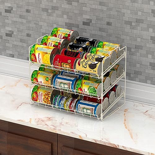 Deco Brothers Stackable Can Rack Organizer Holds Up to 36 Cans, White | for Kitchen and Pantry - color: White