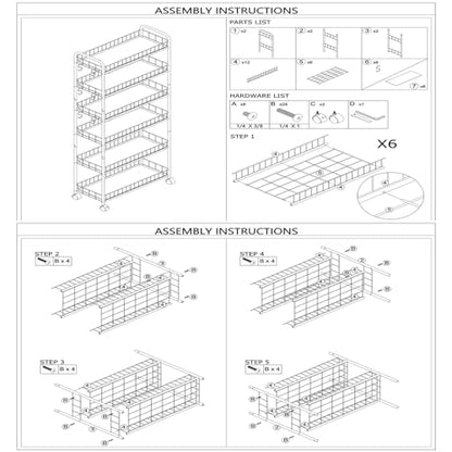 6 Tier Slim Rolling Storage Cart, Mobile Shelving Unit with Wheels, Metal Wire Storage Shelving Rack with Baskets for Bathroom Kitchen Office Laundry Narrow Piaces（ 6" D）