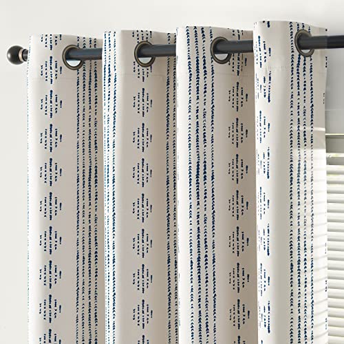 jinchan Boho Blackout Curtains 63 Inch Length for Bedroom Living Room | Blue on Beige Geometric Grommet Curtains Room Darkening Thermal Insulated Window Treatments 2 Panels - color: Boho | Blue on Beige, size: 52"W x 63"L (Pack of 2)