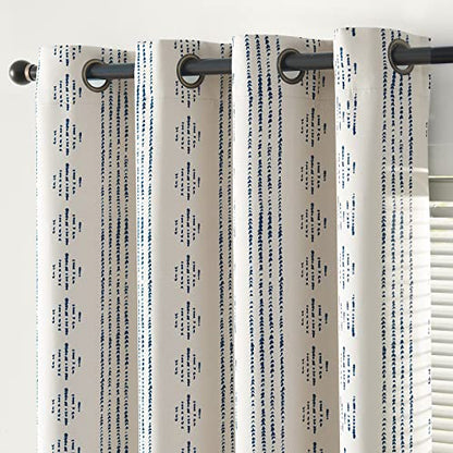 jinchan Boho Blackout Curtains 63 Inch Length for Bedroom Living Room | Blue on Beige Geometric Grommet Curtains Room Darkening Thermal Insulated Window Treatments 2 Panels - color: Boho | Blue on Beige, size: 52"W x 63"L (Pack of 2)