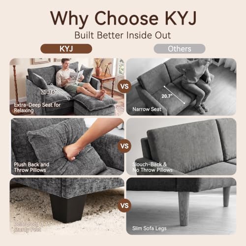 50" Loveseat Sofa with Ottoman, Cloud 2-Layer Cushion & 27" Deep Seat, Modern Love Seat Small Couch with 2 Washable Pillows for Small Spaces, Bedroom, Apartment, Office, Living Room, in a Box, Grey - color: Grey, size: Loveseat with Ottoman