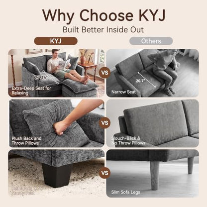 50" Loveseat Sofa with Ottoman, Cloud 2-Layer Cushion & 27" Deep Seat, Modern Love Seat Small Couch with 2 Washable Pillows for Small Spaces, Bedroom, Apartment, Office, Living Room, in a Box, Grey - color: Grey, size: Loveseat with Ottoman