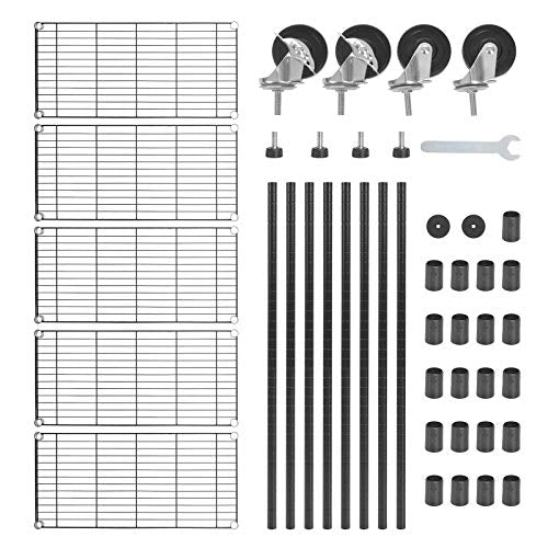 5-Shelf Shelving Units on Wheels Casters, Adjustable Heavy Duty Metal Shelf Wire Storage Rack for Home Office Garage Kitchen Bathroom Organization(16”Wx36”Dx75”H), Black - size: 5Tier 36"W x 16"D x 75"H