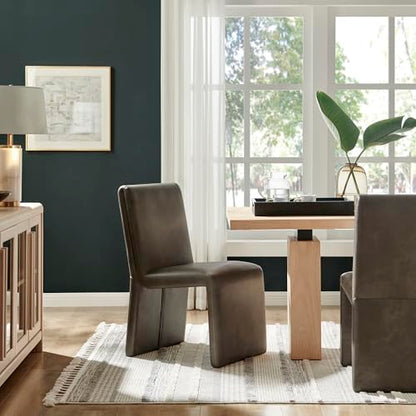 Modway Emory Faux Leather Dining Side Chair in Mushroom - Single Armless Slipper Chair - Padded Vegan Leather Accent for Dining Room, Kitchen - color: Mushroom
