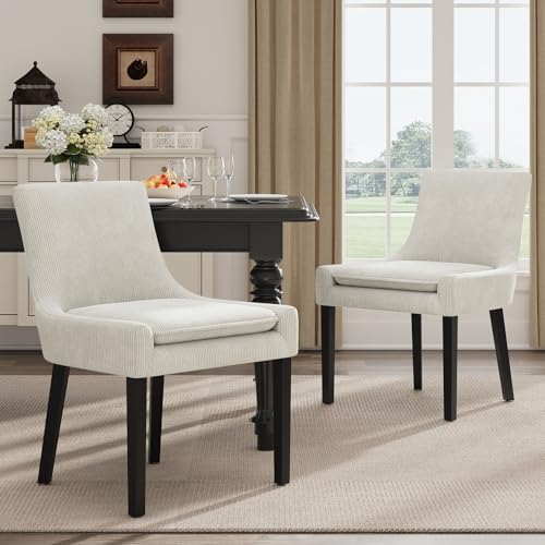 COLAMY Modern Dining Room Chairs Set of 2 with Mid Back and Wood Legs, Upholstered Kitchen Chairs for Dining Room/Living Room, Beige - color: Beige, size: Set of 2