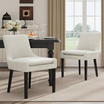 COLAMY Modern Dining Room Chairs Set of 2 with Mid Back and Wood Legs, Upholstered Kitchen Chairs for Dining Room/Living Room, Beige - color: Beige, size: Set of 2