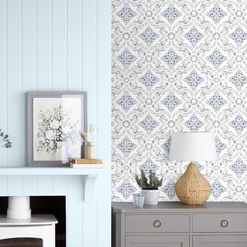 Peel and Stick Wallpaper Blue Wallpaper for Kitchen 16.9" x 393.7" | Blue Geometric Wall Paper for Bathroom Waterproof Boho Self Adhesive Removable Contact Paper Backsplash Decorative Vinyl - color: Blue, size: 16.9inch × 393.7inch