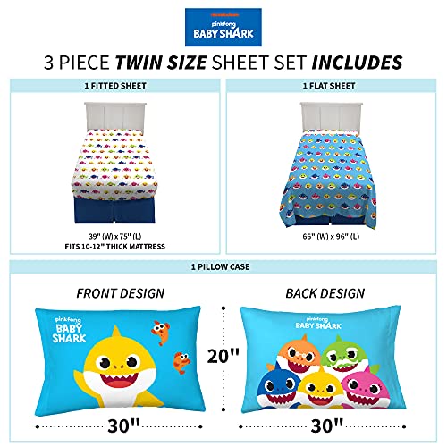 Franco Kids Bedding Super Soft Sheet Set, Twin, Baby Shark - color: Baby Shark, size: Twin