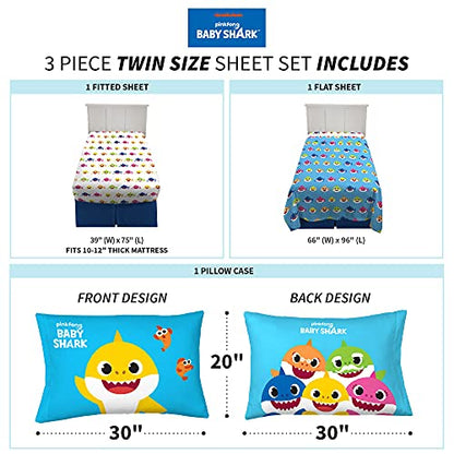 Franco Kids Bedding Super Soft Sheet Set, Twin, Baby Shark - color: Baby Shark, size: Twin