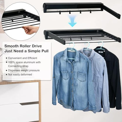 Wall Mounted Drying Rack, Aluminum Collapsible, 88 lbs Capacity, Foldable Laundry Rack for Drying Clothes (Black)