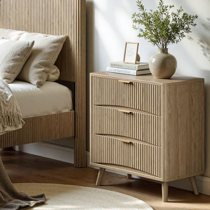 Evermagin 31.5" W Oversized Large Fluted Nightstands Set of 2 | 3 Drawers Light Wood Night Stand Bedside Table, Mid Century Modern Small Dresser for Bedroom, livingroom, Natural Oak - color: Oak, size: 15.78"D x 31.5"W x 29.35"H (3 Drawers)