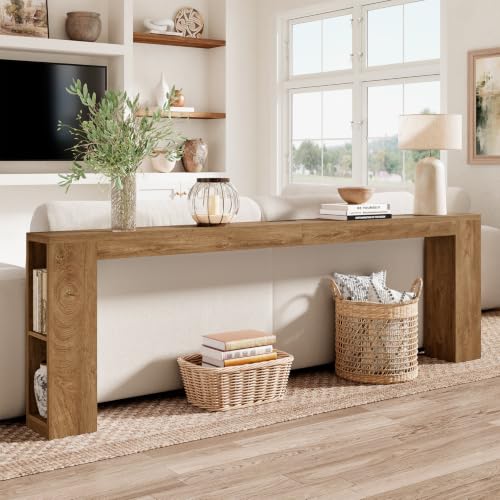 94.5-Inch Extra Long Console Table, Narrow Sofa Behind Couch Table | Farmhouse Wood Entryway Table with USB Outlet & Storage, Sofa Table with Charging Station for Hallway Foyer Living Room, Oak - color: Natural Oak