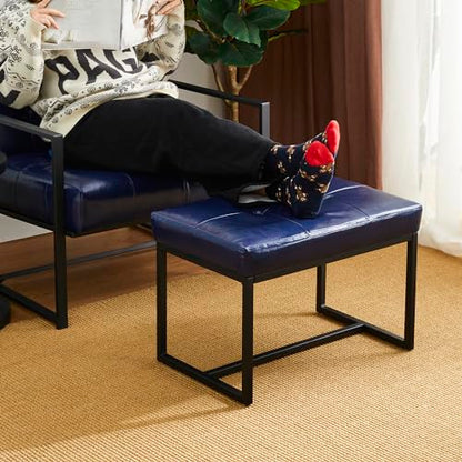 Glitzhome Ottoman Bench Pack of 2, Modern PU Leather Vanity Stools Chairs with Metal Frame, Makeup Stool Padded Foot Rest Stool for Living Room Vanity, Entryway, Bathroom,Navy Blue - color: Navy Blue, Pack of 2