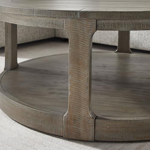 40" Round Wood Coffee Table, 2 Tier Modern Center Table with Roller Wheels,Solid Wood+MDF, Easy Assembly, Accent Table for Living Room, Apartment, Small Space. (Light Brown) - color: Light Brown