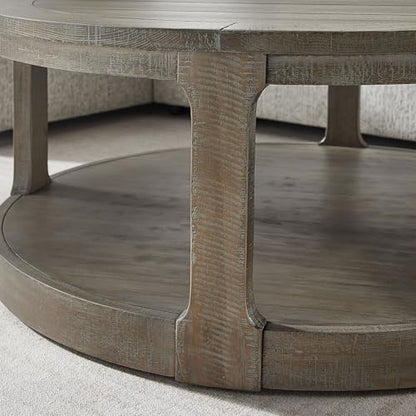 40" Round Wood Coffee Table, 2 Tier Modern Center Table with Roller Wheels,Solid Wood+MDF, Easy Assembly, Accent Table for Living Room, Apartment, Small Space. (Light Brown) - color: Light Brown
