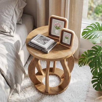 Tribesigns Round End Side Table Set of 2: Farmhouse Wooden Side Table for Living Room, Bedside Nightstand with Curved Frame, Accent Nightstand for Bedroom, Small Spaces, Brown(2PC) - color: Brown