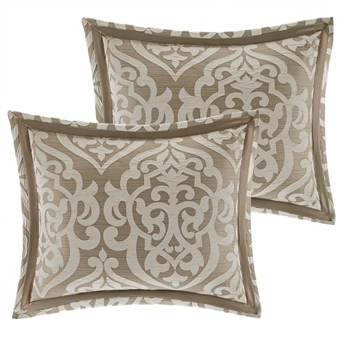 Madison Park Odette Cozy Comforter Set Jacquard Damask Medallion Design - Modern All Season, Down Alternative Bedding, Shams, Decorative Pillows, Cal King(104 in x 92 in), Tan 8 Piece | All Season Down Alternative Bedding with Comforter, Shams, Bed Skirt,
