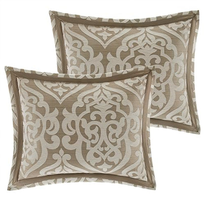 Madison Park Odette Cozy Comforter Set Jacquard Damask Medallion Design - Modern All Season, Down Alternative Bedding, Shams, Decorative Pillows, Cal King(104 in x 92 in), Tan 8 Piece | All Season Down Alternative Bedding with Comforter, Shams, Bed Skirt,