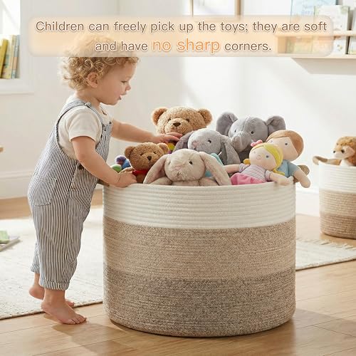 Artfeel 40L Large Cotton Rope Basket, Decorative Woven Blanket Storage for Living Room, Boho Toy Storage & Toy Box for Kids, Versatile Laundry Basket & Nursery Hamper for Blankets(Brownyellow) - color: BrownYellow, size: 40l