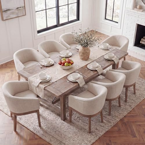 HNY Barrel Dining Chairs Set of 8, Mid Century Modern Upholstered Dining Chairs with Arms, Linen Kitchen & Dining Room Chairs, Solid Wood Frame Accent Chairs for Kitchen, Apartment, Beige - color: Beige,natural Lges, size: 8 Chairs