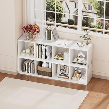 82.6 inches Book Shelf, 8 Tier Bookcase with Removal Panels | Tall Narrow Bookshelf, Wooden 8 Cube Storage Media Shelf, Vertical Slim Book Case for Living Room, Bedroom, Entrance Hall