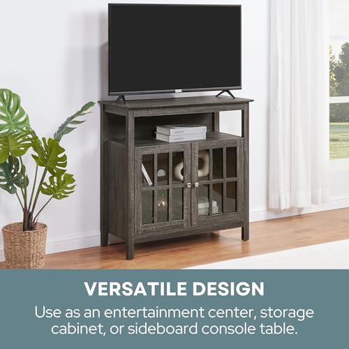 Convenience Concepts Big Sur Highboy TV Stand 36" - Modern Entertainment Center For TVs up to 40", Storage Cabinet for Dining, Living Room, & Entryway, Console Hall Table with Shelves, Weathered Gray - color: Weathered Gray