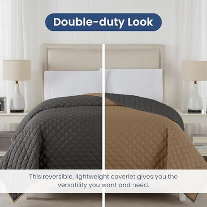 Martex Reversible Coverlet, Full Queen, Graphite/Khaki | Lightweight, Durable, Soft, Easy Care, Reversible - color: Graphite/Khaki, size: Full/Queen