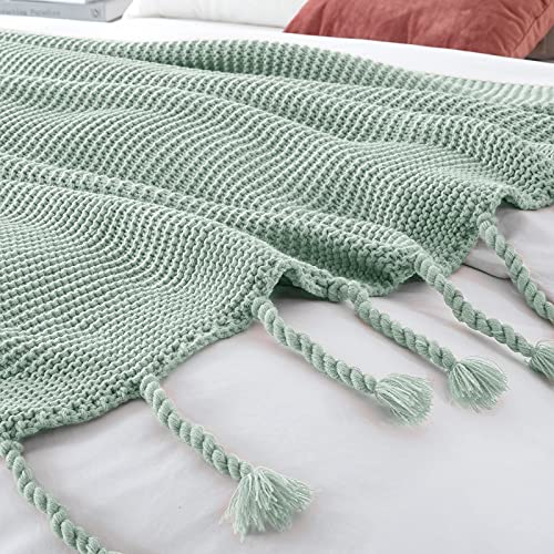RUDONG M Knitted Throw Blanket with Fringe, Sage Green Knit Throw Blanket for Couch Bed Sofa 50 x 60 Inch - color: Sage Green, size: Throw(50" x 60")