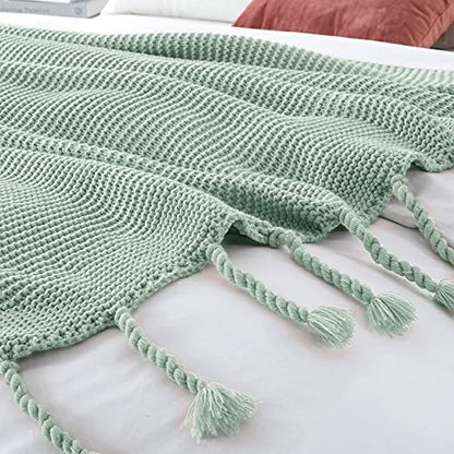 RUDONG M Knitted Throw Blanket with Fringe, Sage Green Knit Throw Blanket for Couch Bed Sofa 50 x 60 Inch - color: Sage Green, size: Throw(50" x 60")